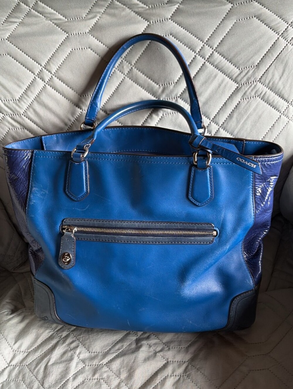 Vintage Coach Poppy Blaire blue colorblock leather satchel C1381 25057